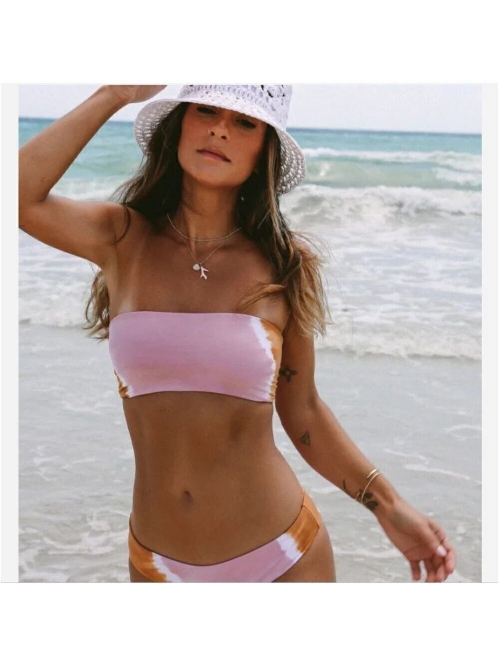 LSpace Beach Wave Tie Dye Bikini Top Large Pink Tan NWT